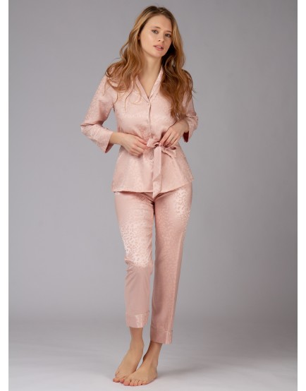 Розовая вискозная пижама с принтом
